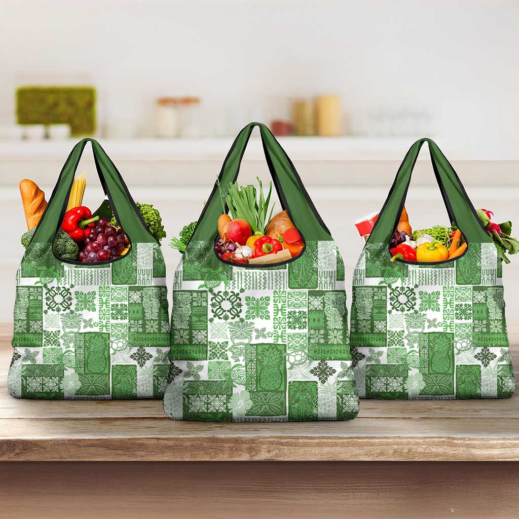 Hawaiian Quilt Grocery Bag Tiki Tropical Retro Green Version