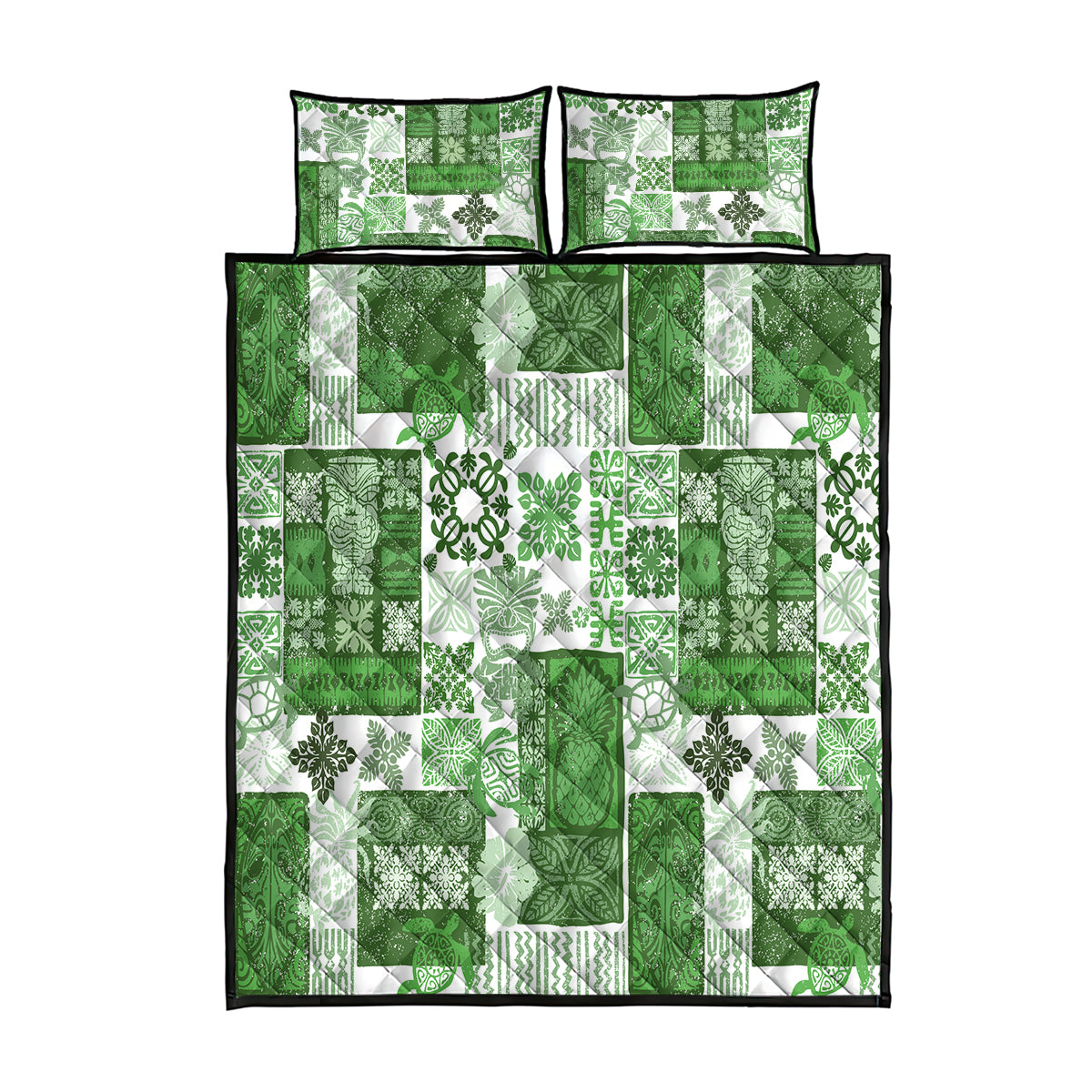 Hawaiian Quilt Quilt Bed Set Tiki Tropical Retro Green Version LT14 Green - Polynesian Pride