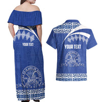 Personalised Tonga Tupou College Toloa Couples Matching Off Shoulder Maxi Dress and Hawaiian Shirt 160 Years Anniversary Tongan Ngatu Pattern