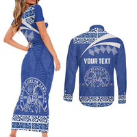 Personalised Tonga Tupou College Toloa Couples Matching Short Sleeve Bodycon Dress and Long Sleeve Button Shirt 160 Years Anniversary Tongan Ngatu Pattern LT14 - Polynesian Pride
