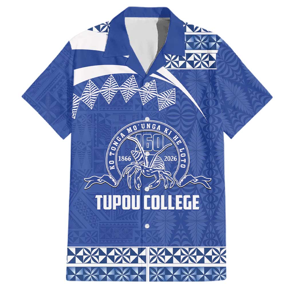 Personalised Tonga Tupou College Toloa Family Matching Off Shoulder Maxi Dress and Hawaiian Shirt 160 Years Anniversary Tongan Ngatu Pattern LT14 Dad's Shirt - Short Sleeve Blue - Polynesian Pride