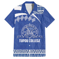 Personalised Tonga Tupou College Toloa Family Matching Off Shoulder Maxi Dress and Hawaiian Shirt 160 Years Anniversary Tongan Ngatu Pattern LT14 Dad's Shirt - Short Sleeve Blue - Polynesian Pride