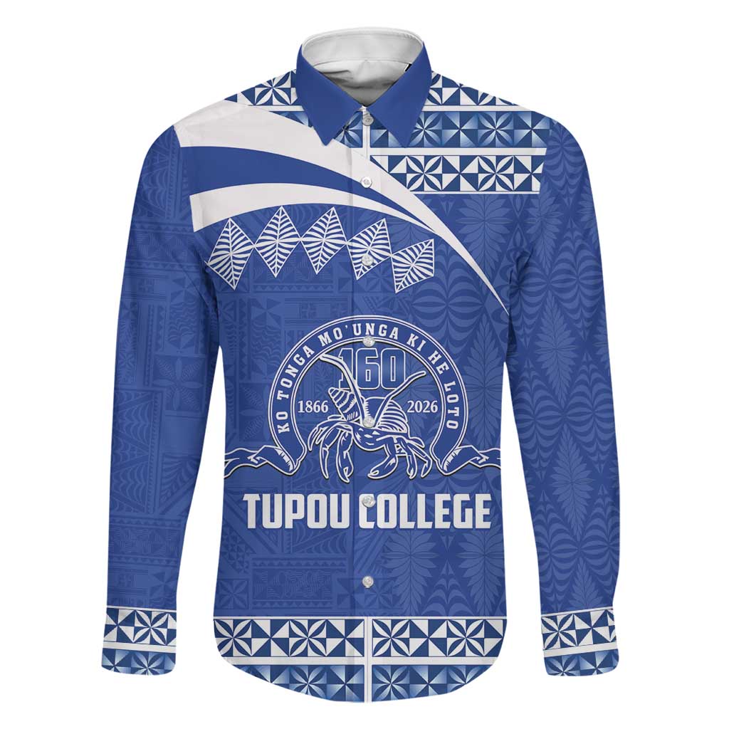 Personalised Tonga Tupou College Toloa Family Matching Puletasi and Hawaiian Shirt 160 Years Anniversary Tongan Ngatu Pattern LT14 Dad's Shirt - Long Sleeve Blue - Polynesian Pride