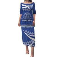 Personalised Tonga Tupou College Toloa Family Matching Puletasi and Hawaiian Shirt 160 Years Anniversary Tongan Ngatu Pattern LT14 Mom's Dress Blue - Polynesian Pride