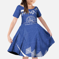 Personalised Tonga Tupou College Toloa Family Matching Summer Maxi Dress and Hawaiian Shirt 160 Years Anniversary Tongan Ngatu Pattern LT14 Daughter's Dress Blue - Polynesian Pride