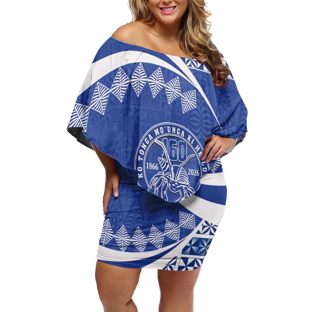 Personalised Tonga Tupou College Toloa Off Shoulder Short Dress 160 Years Anniversary Tongan Ngatu Pattern