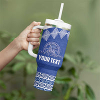 Personalised Tonga Tupou College Toloa Tumbler With Handle 160 Years Anniversary Tongan Ngatu Pattern