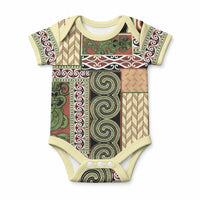 Beige Aotearoa Kowhaiwhai Pattern Baby Onesie NZ Maori Quilt Style LT14 Beige - Polynesian Pride