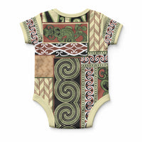 Beige Aotearoa Kowhaiwhai Pattern Baby Onesie NZ Maori Quilt Style LT14 - Polynesian Pride