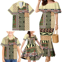 Beige Aotearoa Kowhaiwhai Pattern Family Matching Mermaid Dress and Hawaiian Shirt NZ Maori Quilt Style LT14 - Polynesian Pride