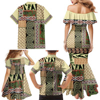 Beige Aotearoa Kowhaiwhai Pattern Family Matching Mermaid Dress and Hawaiian Shirt NZ Maori Quilt Style LT14 - Polynesian Pride