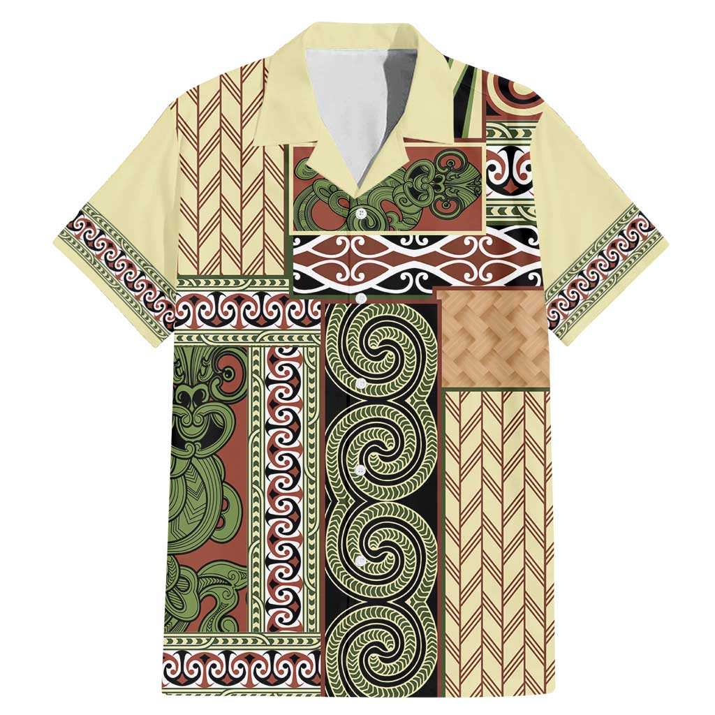 Beige Aotearoa Kowhaiwhai Pattern Family Matching Mermaid Dress and Hawaiian Shirt NZ Maori Quilt Style LT14 Dad's Shirt - Short Sleeve Beige - Polynesian Pride