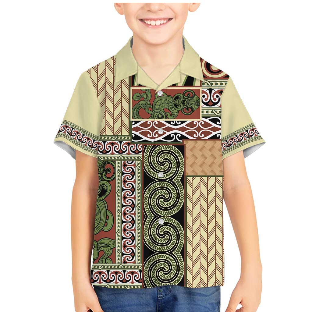 Beige Aotearoa Kowhaiwhai Pattern Family Matching Mermaid Dress and Hawaiian Shirt NZ Maori Quilt Style LT14 Son's Shirt Beige - Polynesian Pride