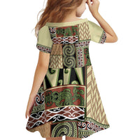 Beige Aotearoa Kowhaiwhai Pattern Family Matching Off Shoulder Short Dress and Hawaiian Shirt NZ Maori Quilt Style LT14 - Polynesian Pride
