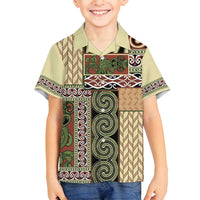 Beige Aotearoa Kowhaiwhai Pattern Family Matching Off Shoulder Short Dress and Hawaiian Shirt NZ Maori Quilt Style LT14 Son's Shirt Beige - Polynesian Pride