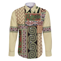 Beige Aotearoa Kowhaiwhai Pattern Family Matching Short Sleeve Bodycon Dress and Hawaiian Shirt NZ Maori Quilt Style LT14 Dad's Shirt - Long Sleeve Beige - Polynesian Pride
