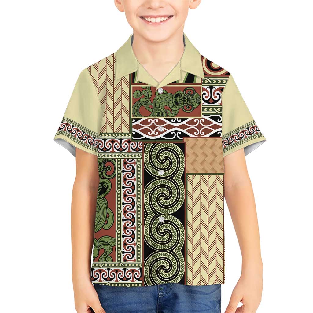 Beige Aotearoa Kowhaiwhai Pattern Family Matching Short Sleeve Bodycon Dress and Hawaiian Shirt NZ Maori Quilt Style LT14 Son's Shirt Beige - Polynesian Pride