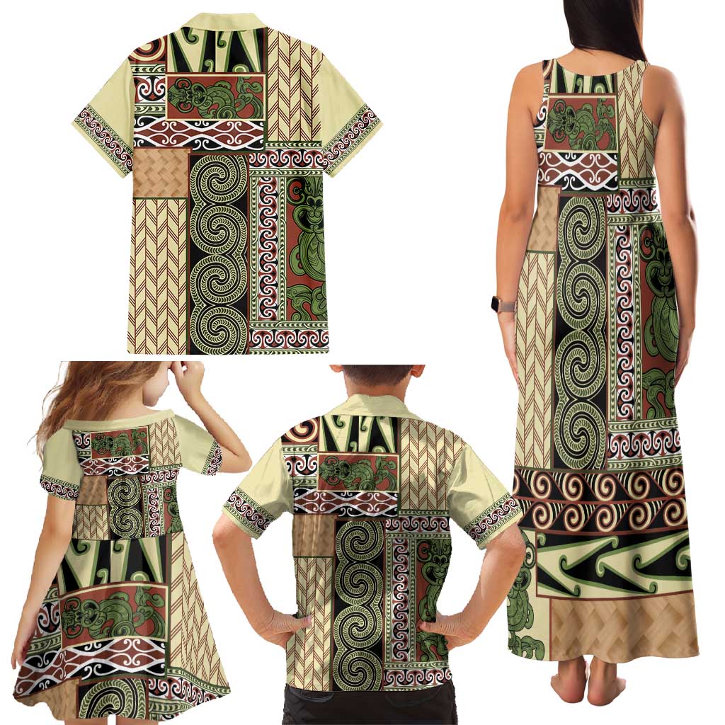 Beige Aotearoa Kowhaiwhai Pattern Family Matching Tank Maxi Dress and Hawaiian Shirt NZ Maori Quilt Style LT14 - Polynesian Pride