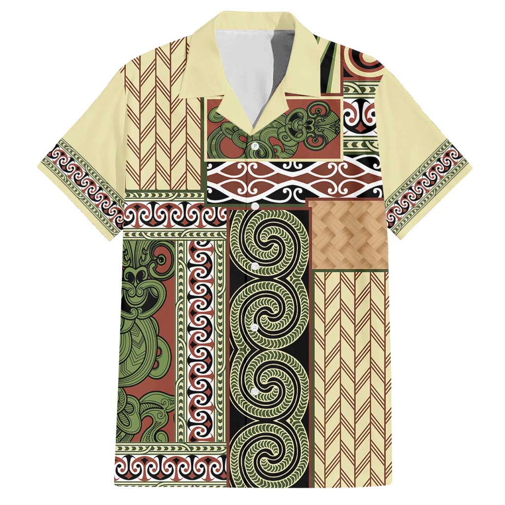 Beige Aotearoa Kowhaiwhai Pattern Family Matching Tank Maxi Dress and Hawaiian Shirt NZ Maori Quilt Style LT14 Dad's Shirt - Short Sleeve Beige - Polynesian Pride