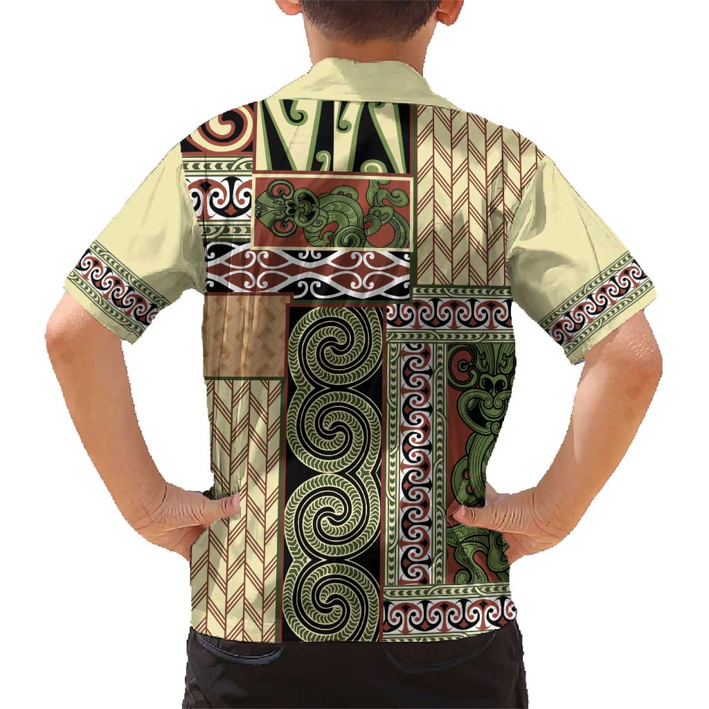 Beige Aotearoa Kowhaiwhai Pattern Hawaiian Shirt NZ Maori Quilt Style