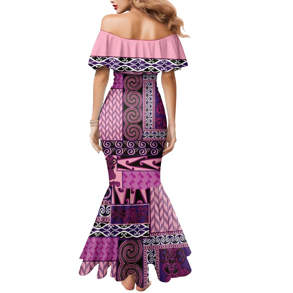 Pink Aotearoa Kowhaiwhai Pattern Family Matching Mermaid Dress and Hawaiian Shirt NZ Maori Quilt Style LT14 - Polynesian Pride