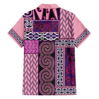 Pink Aotearoa Kowhaiwhai Pattern Family Matching Off The Shoulder Long Sleeve Dress and Hawaiian Shirt NZ Maori Quilt Style LT14 - Polynesian Pride