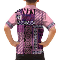 Pink Aotearoa Kowhaiwhai Pattern Family Matching Off Shoulder Maxi Dress and Hawaiian Shirt NZ Maori Quilt Style LT14 - Polynesian Pride