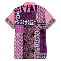 Pink Aotearoa Kowhaiwhai Pattern Family Matching Off Shoulder Maxi Dress and Hawaiian Shirt NZ Maori Quilt Style LT14 - Polynesian Pride