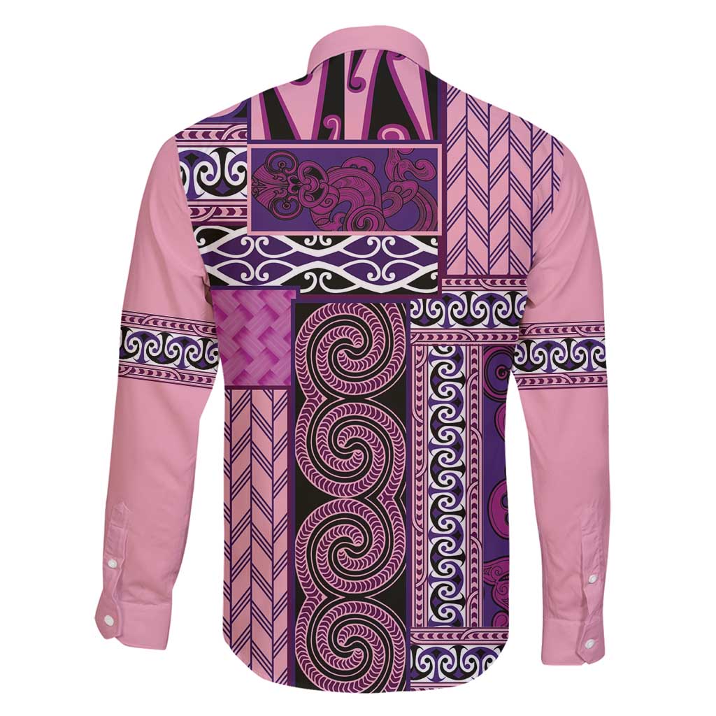 Pink Aotearoa Kowhaiwhai Pattern Family Matching Off Shoulder Maxi Dress and Hawaiian Shirt NZ Maori Quilt Style LT14 - Polynesian Pride