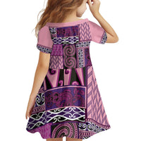 Pink Aotearoa Kowhaiwhai Pattern Family Matching Off Shoulder Short Dress and Hawaiian Shirt NZ Maori Quilt Style LT14 - Polynesian Pride
