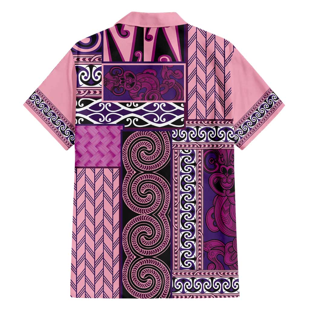Pink Aotearoa Kowhaiwhai Pattern Family Matching Short Sleeve Bodycon Dress and Hawaiian Shirt NZ Maori Quilt Style LT14 - Polynesian Pride