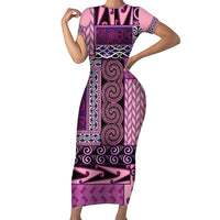 Pink Aotearoa Kowhaiwhai Pattern Family Matching Short Sleeve Bodycon Dress and Hawaiian Shirt NZ Maori Quilt Style LT14 Mom's Dress Pink - Polynesian Pride