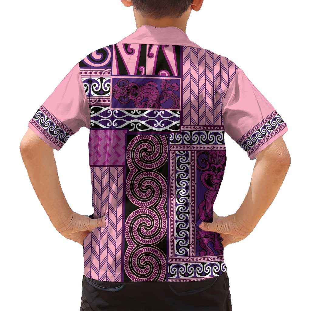 Pink Aotearoa Kowhaiwhai Pattern Family Matching Summer Maxi Dress and Hawaiian Shirt NZ Maori Quilt Style LT14 - Polynesian Pride