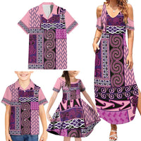 Pink Aotearoa Kowhaiwhai Pattern Family Matching Summer Maxi Dress and Hawaiian Shirt NZ Maori Quilt Style LT14 - Polynesian Pride