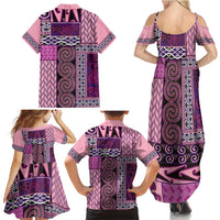 Pink Aotearoa Kowhaiwhai Pattern Family Matching Summer Maxi Dress and Hawaiian Shirt NZ Maori Quilt Style LT14 - Polynesian Pride