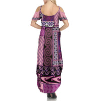 Pink Aotearoa Kowhaiwhai Pattern Family Matching Summer Maxi Dress and Hawaiian Shirt NZ Maori Quilt Style LT14 - Polynesian Pride