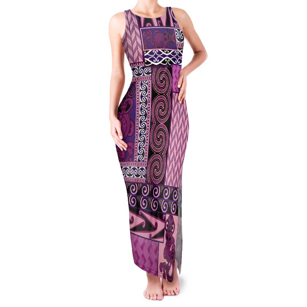 Pink Aotearoa Kowhaiwhai Pattern Family Matching Tank Maxi Dress and Hawaiian Shirt NZ Maori Quilt Style LT14 Mom's Dress Pink - Polynesian Pride