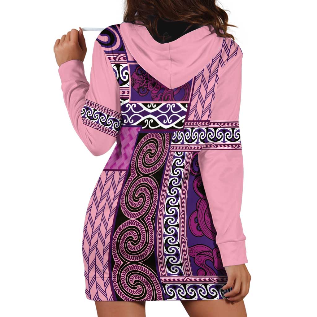Pink Aotearoa Kowhaiwhai Pattern Hoodie Dress NZ Maori Quilt Style LT14 - Polynesian Pride