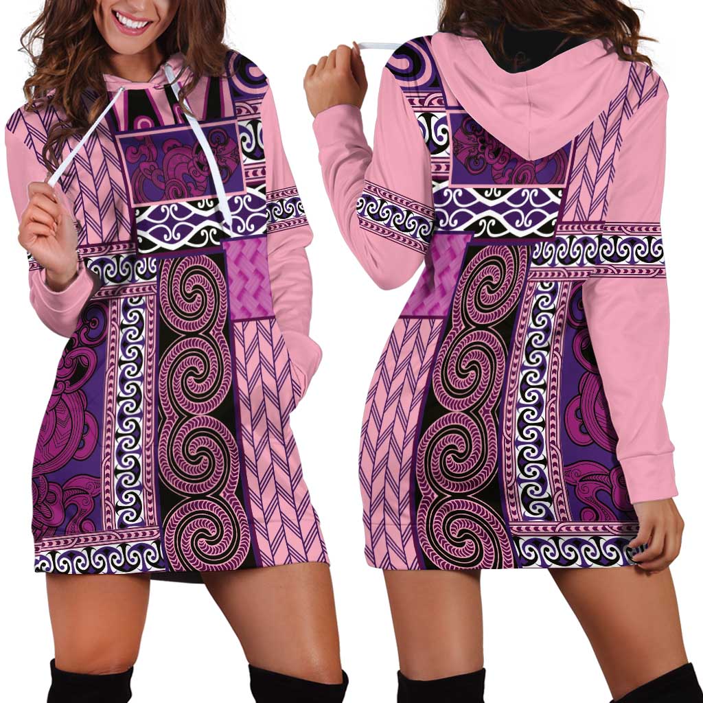 Pink Aotearoa Kowhaiwhai Pattern Hoodie Dress NZ Maori Quilt Style LT14 - Polynesian Pride