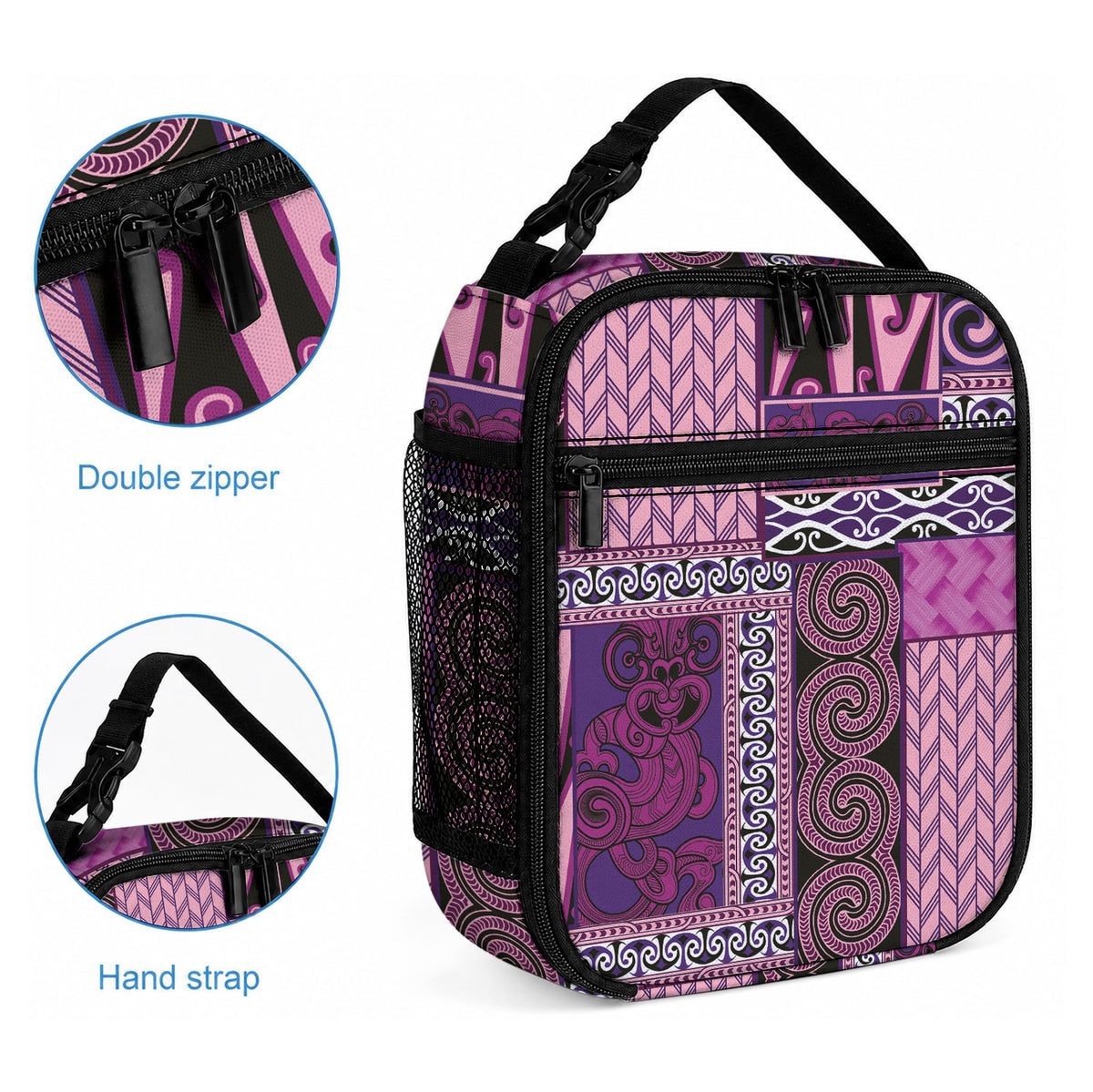 Pink Aotearoa Kowhaiwhai Pattern Lunch Bag NZ Maori Quilt Style LT14 - Polynesian Pride