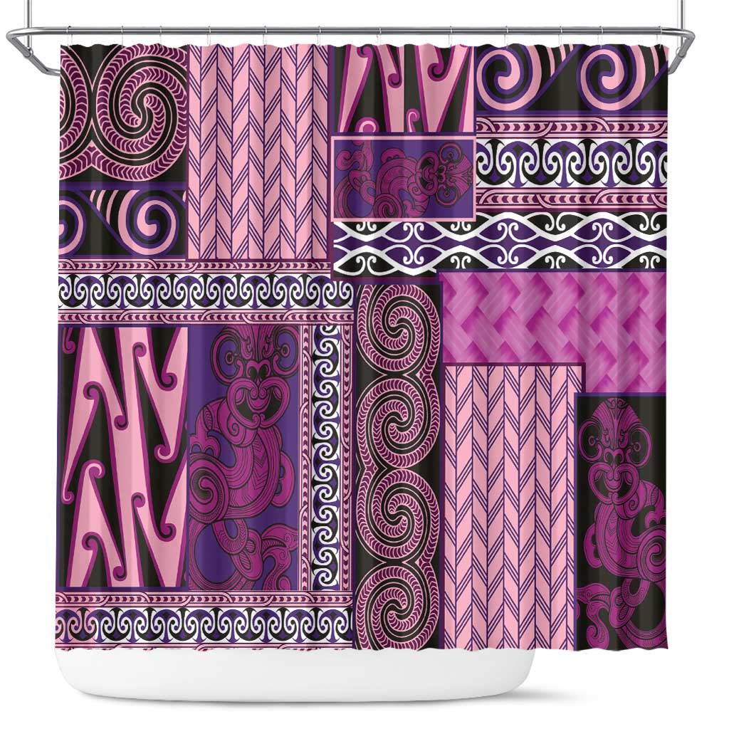 Pink Aotearoa Kowhaiwhai Pattern Shower Curtain NZ Maori Quilt Style LT14 Pink - Polynesian Pride