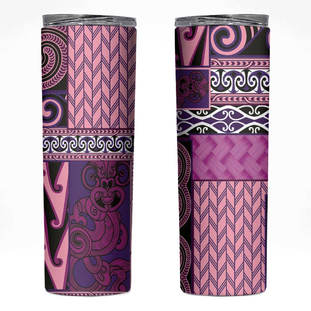 Pink Aotearoa Kowhaiwhai Pattern Skinny Tumbler NZ Maori Quilt Style LT14 Pink - Polynesian Pride
