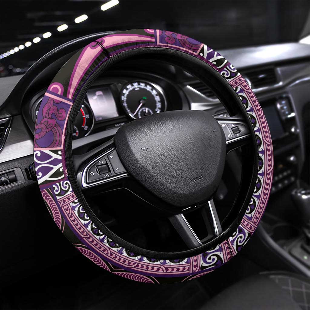 Pink Aotearoa Kowhaiwhai Pattern Steering Wheel Cover NZ Maori Quilt Style LT14 Universal Fit Pink - Polynesian Pride