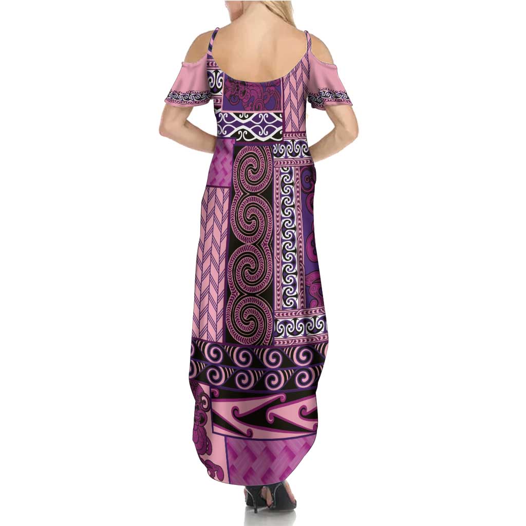 Pink Aotearoa Kowhaiwhai Pattern Summer Maxi Dress NZ Maori Quilt Style LT14 - Polynesian Pride