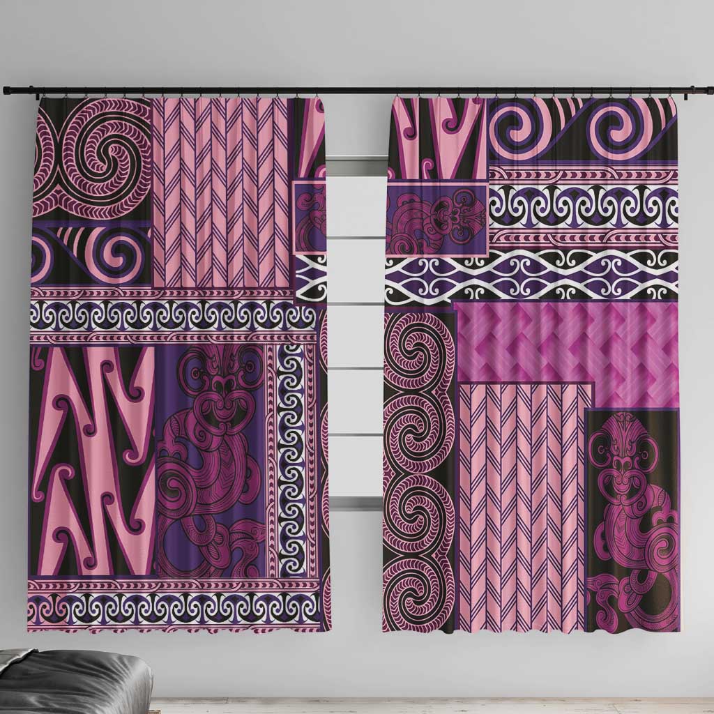 Pink Aotearoa Kowhaiwhai Pattern Window Curtain NZ Maori Quilt Style LT14 With Hooks Pink - Polynesian Pride