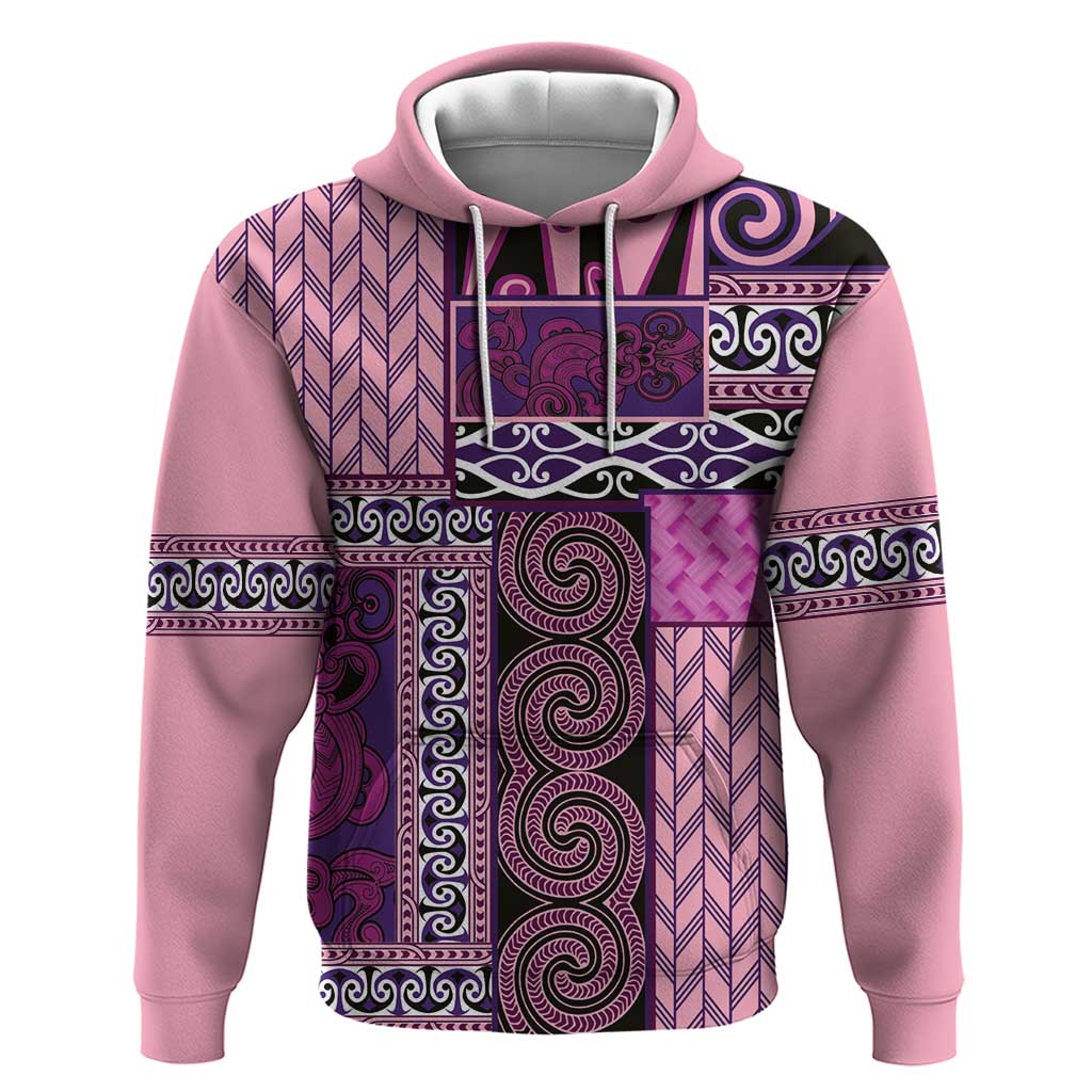 Pink Aotearoa Kowhaiwhai Pattern Zip Hoodie NZ Maori Quilt Style LT14 Pullover Hoodie Pink - Polynesian Pride