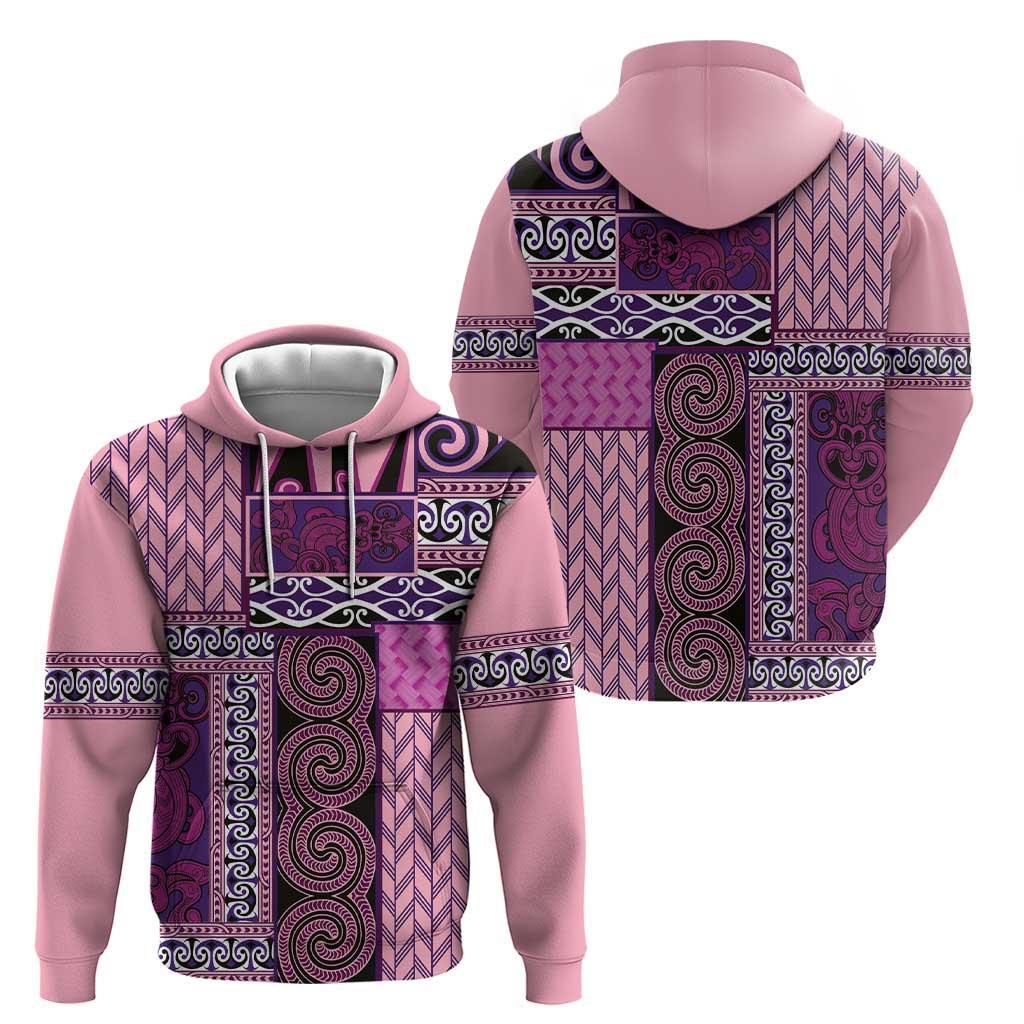 Pink Aotearoa Kowhaiwhai Pattern Zip Hoodie NZ Maori Quilt Style LT14 - Polynesian Pride