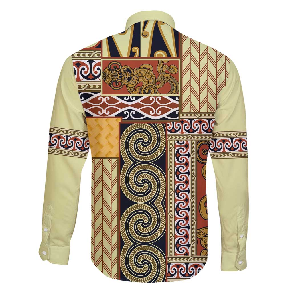 Yellow Aotearoa Kowhaiwhai Pattern Family Matching Long Sleeve Bodycon Dress and Hawaiian Shirt NZ Maori Quilt Style LT14 - Polynesian Pride