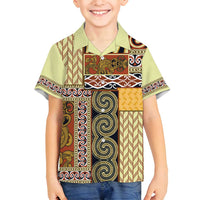 Yellow Aotearoa Kowhaiwhai Pattern Family Matching Long Sleeve Bodycon Dress and Hawaiian Shirt NZ Maori Quilt Style LT14 Son's Shirt Yellow - Polynesian Pride