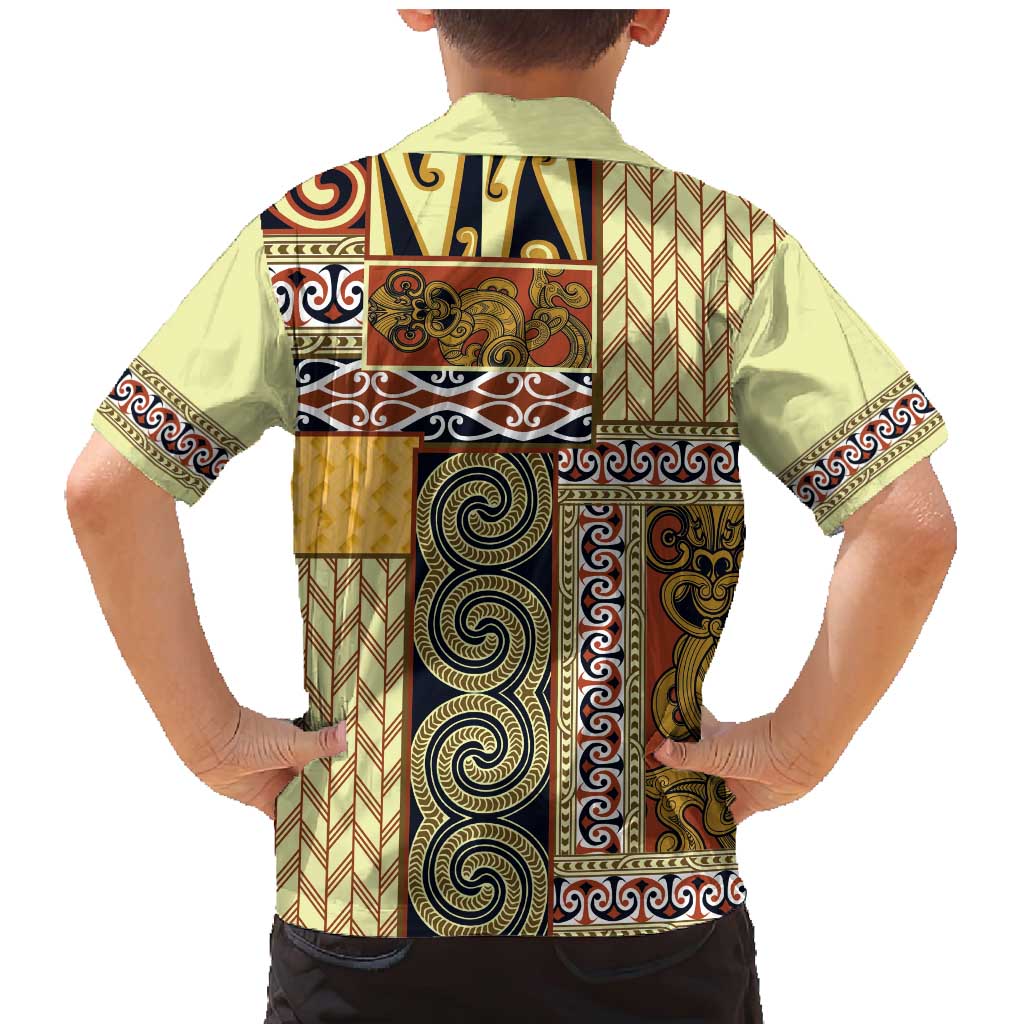 Yellow Aotearoa Kowhaiwhai Pattern Family Matching Mermaid Dress and Hawaiian Shirt NZ Maori Quilt Style LT14 - Polynesian Pride